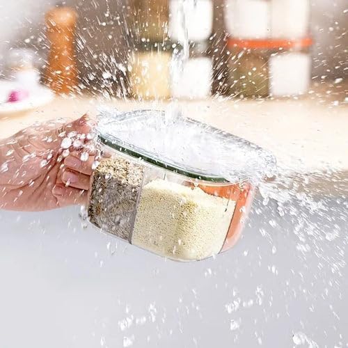 Masala Box Set 4 Compartment Spice Box with Lid, Spoon & Handle Airtight Seasoning Organiser