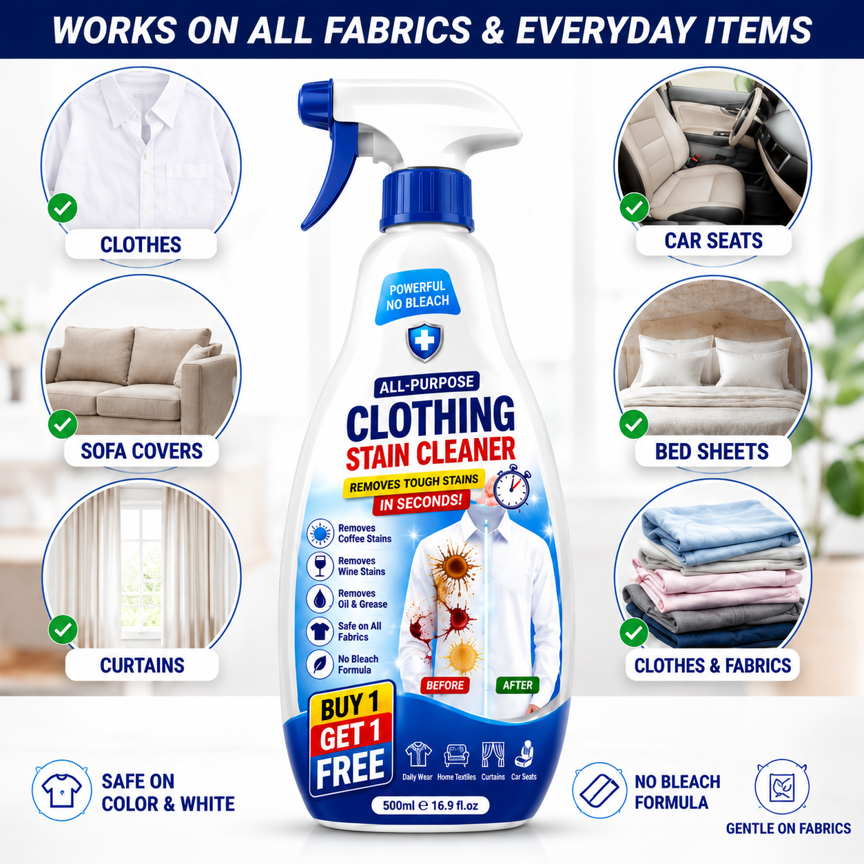 Powerful All Textile Cleaner For All Color Fabric Stain Remover Spray BUY 1 GET 1 FREE