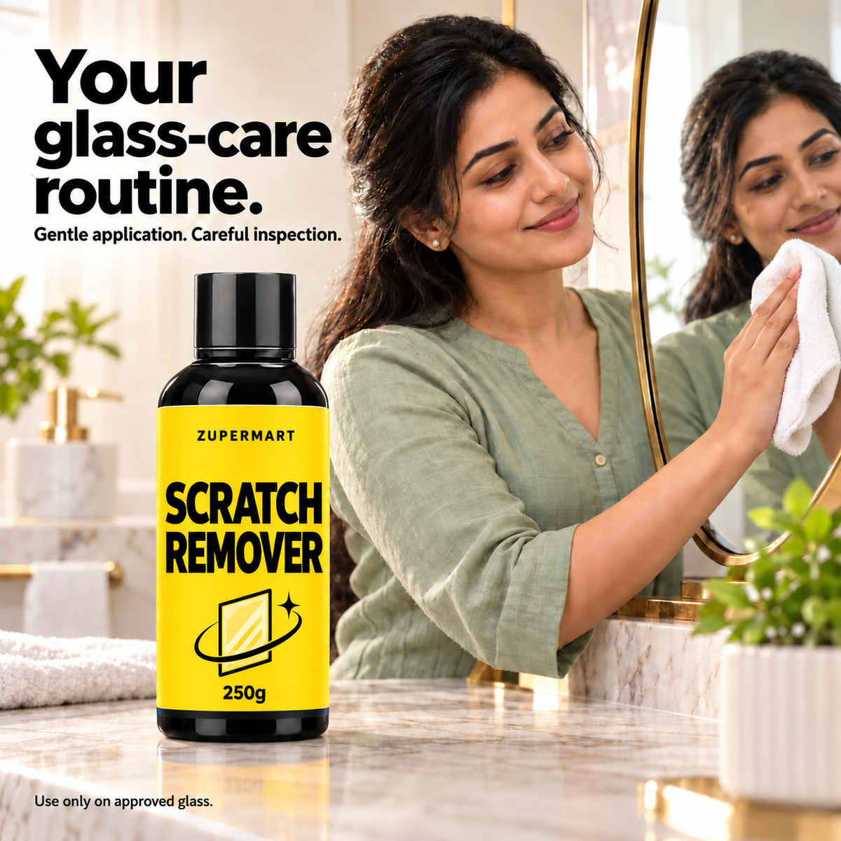 Scratch Remover250g with an illustrative mirror-care scene